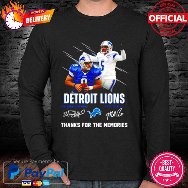 Detroit Lions Matthew Stafford Matt Prater thank you for the memories  signatures shirt,Sweater, Hoodie, And Long Sleeved, Ladies, Tank Top