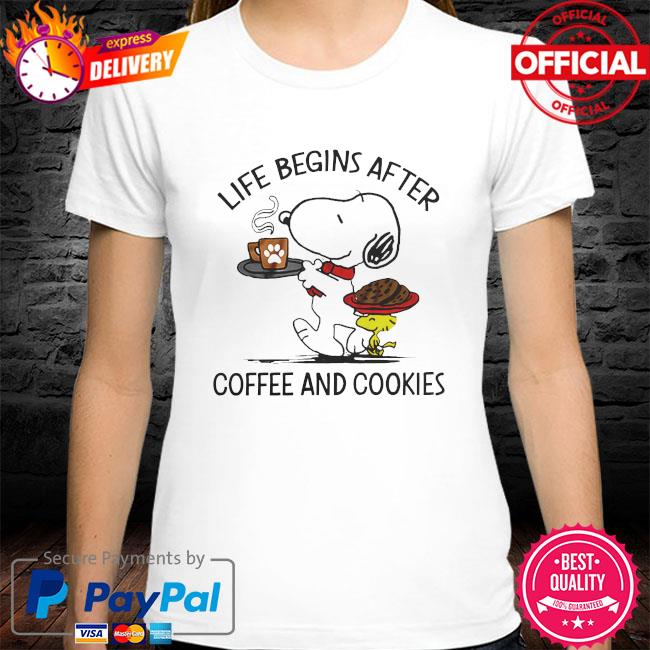 Snoopy and Woodstock life begins after coffee and cookies shirt