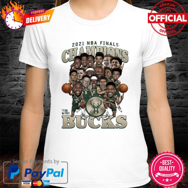 2021 NBA Champions Milwaukee Bucks Caricature Roster T-Shirt