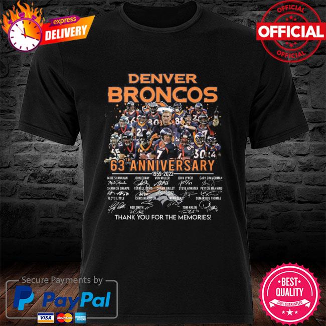 Denver Broncos 63th anniversary thank you for the memories signatures shirt,  hoodie, sweater, long sleeve and tank top