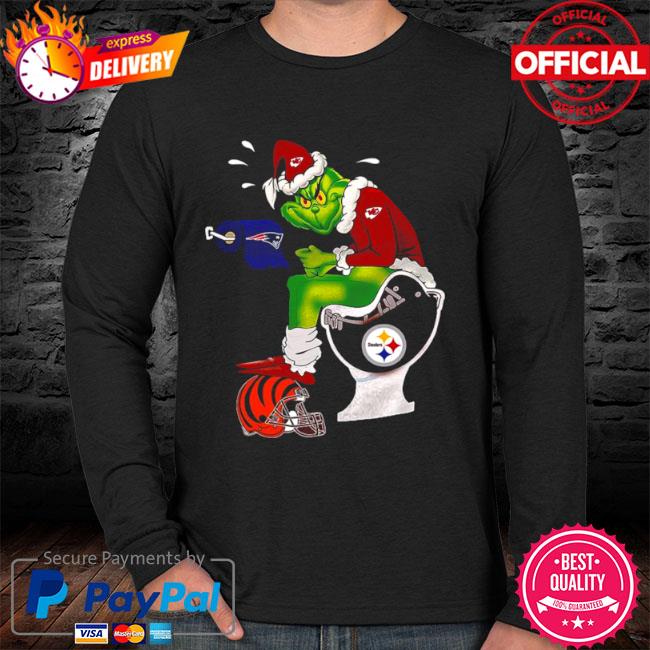 Pittsburgh Steelers Grinch Santa Sitting Baltimore Ravens Toilet Cleveland  Browns Cincinnati Bengals shirt - Kingteeshop