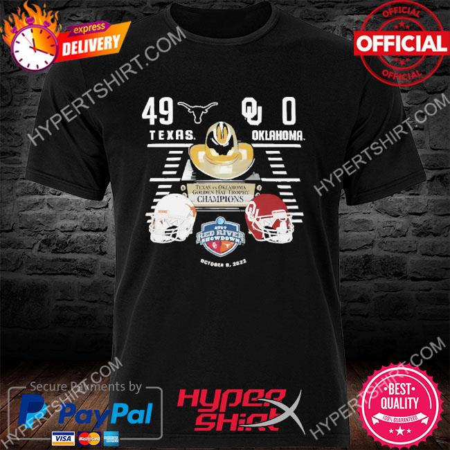 Ncaa Football Score Texas Vs Ou Score Golden Hat Trophy Champions 2022 Red River Showdown Official Shirt