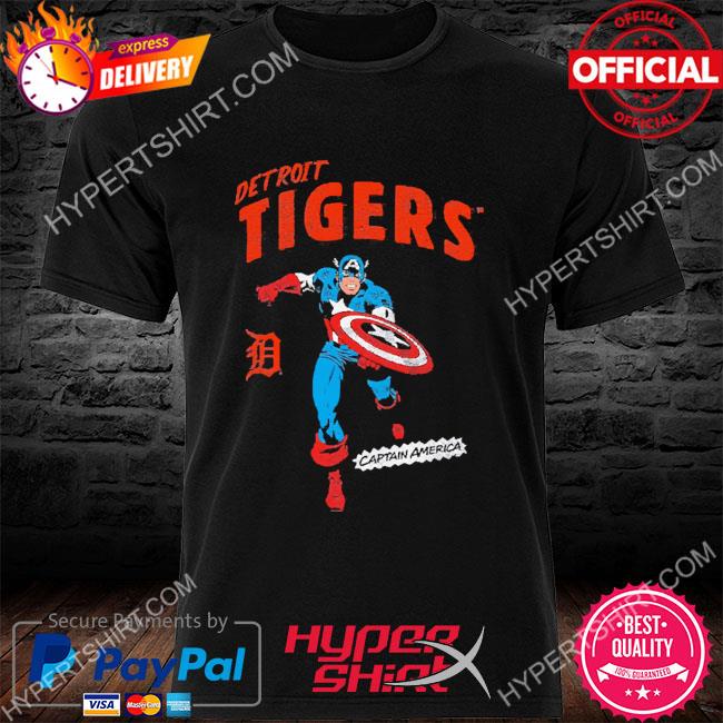 Youth Navy Detroit Tigers Team Captain America Marvel T-Shirt