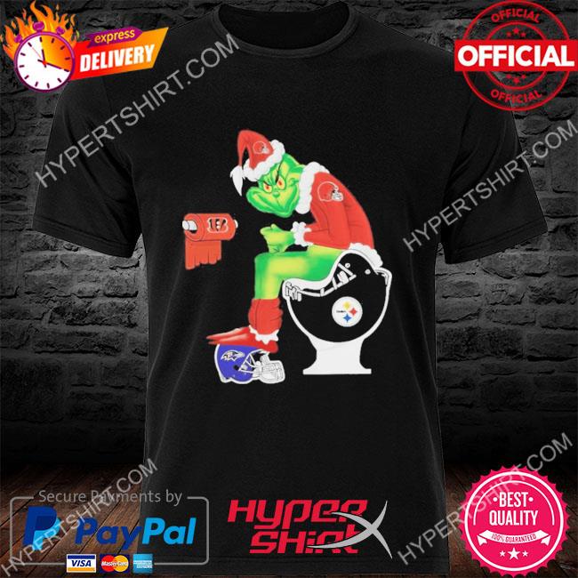 Cleveland browns shit on toilet Pittsburgh steelers Santa grinch Christmas sweater