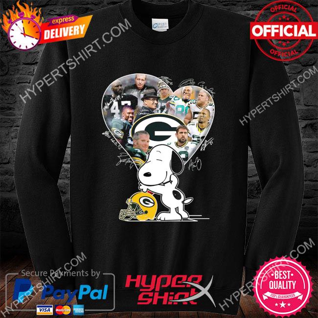 Snoopy and green bay packers all team player signatures shirt, hoodie,  sweater, long sleeve and tank top