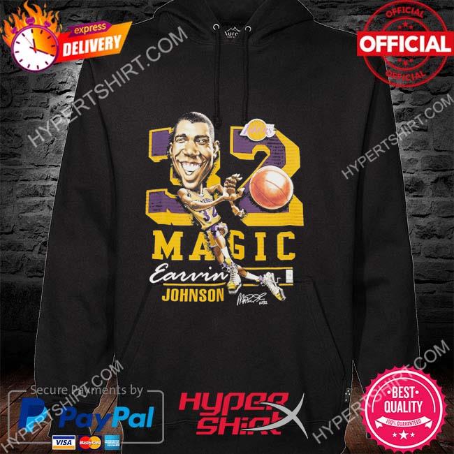 Official magic johnson los angeles lakers mitchell & ness hardwood classics caricature s hoodie
